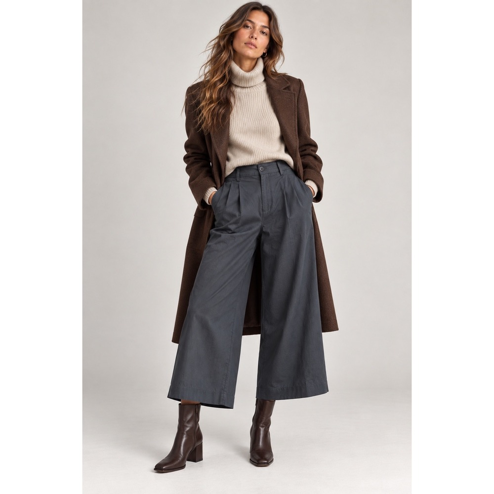 Banana Republic Lyocell Wide Leg Cropped Pants Size 10 Gray High Rise Pleated